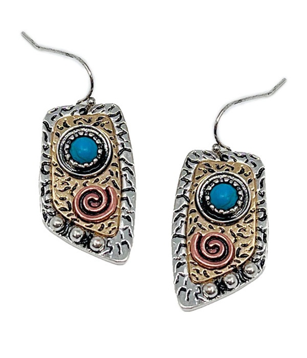 Navajo Theme Vintage Metal And Turquoise Earring