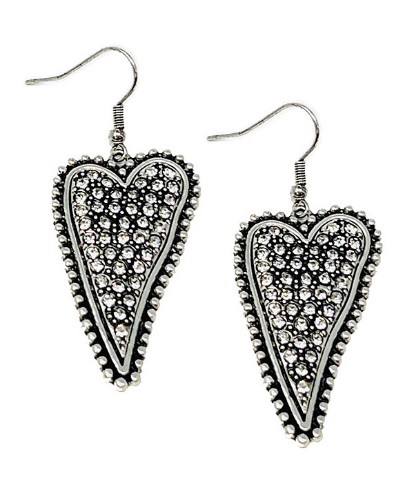 Crystal Stud Long Heart Earring
