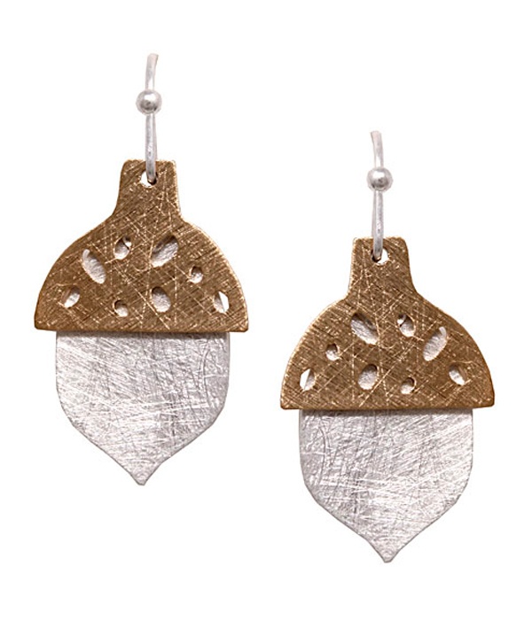 Scratch Metal Acorn Earring - Brass Metal