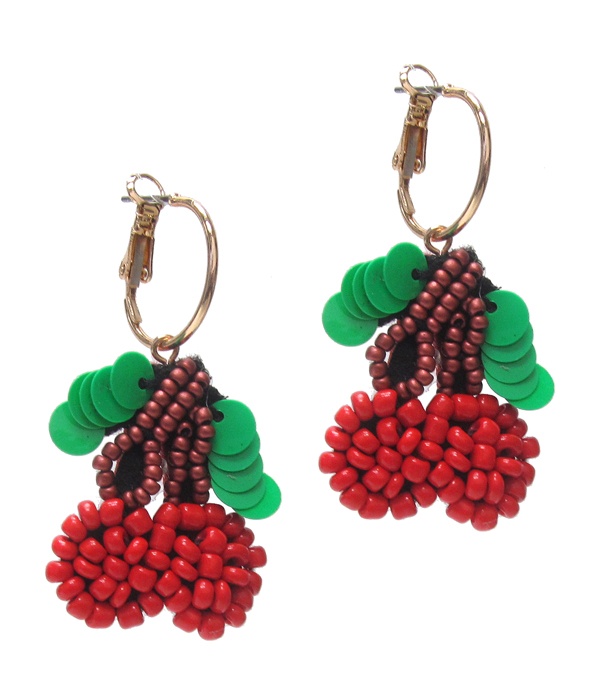 Multi Bead And Sequin Cherry Earring