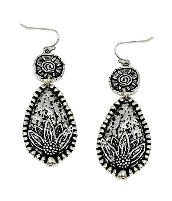Vintage Metal Sun And Flower Drop Earring