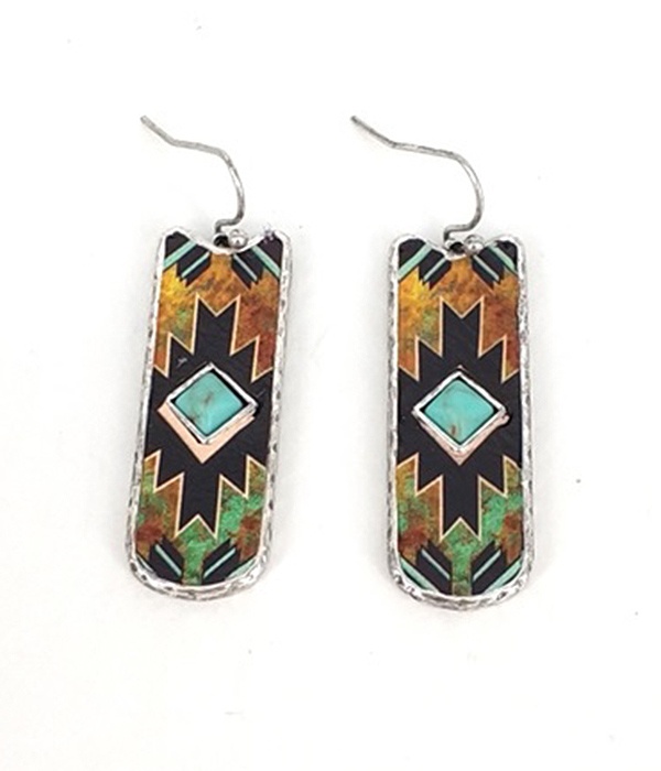Aztec Pattern Bar Earring -Western