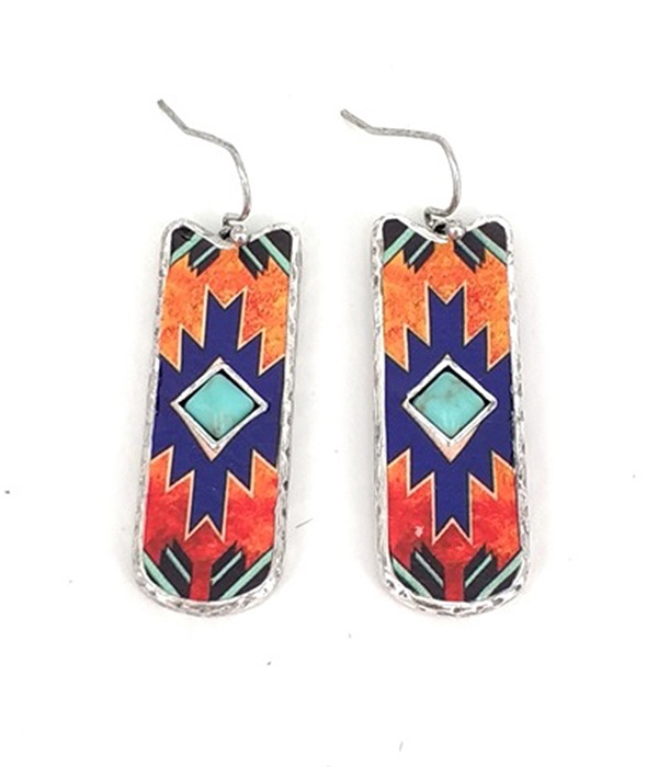 Aztec Pattern Bar Earring -Western