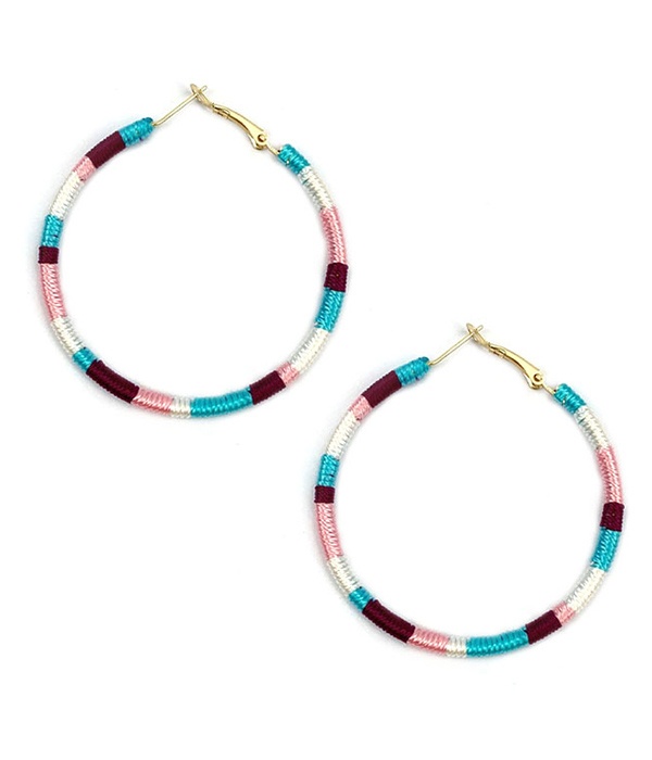Multi Color Thread Wrap Hoop Earring