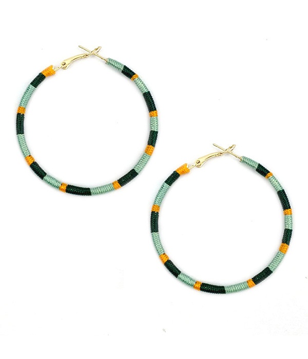 Multi Color Thread Wrap Hoop Earring