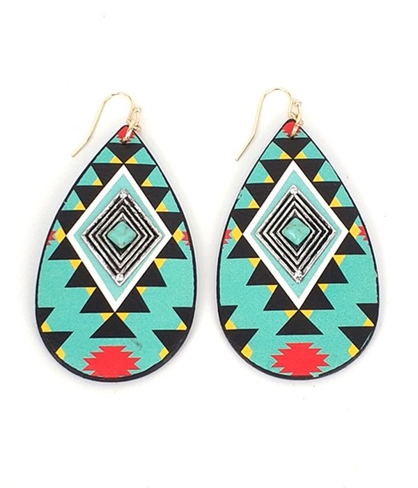 Aztec Pattern Teardrop Earring -Western