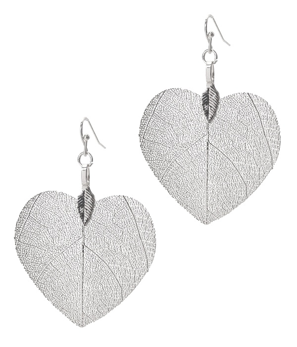 Metal Filigree Heart Leaf Earring