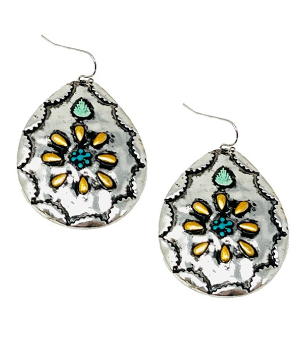 Vintage Metal Flower Teardrop Earring