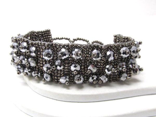 Multi Braided Seed Beads With Crystal Glass On Bracelet
