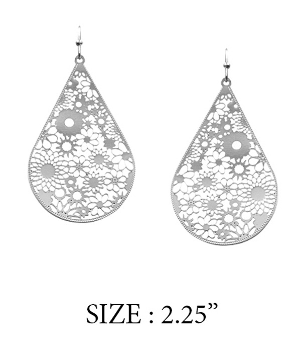 Metal Filigree Multi Flower Teardrop Earring