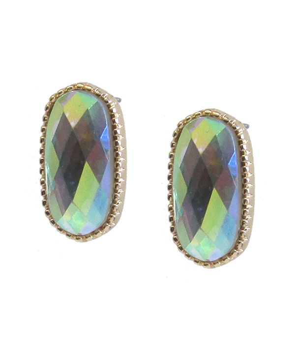 Facet Stone Oval Stud Earring