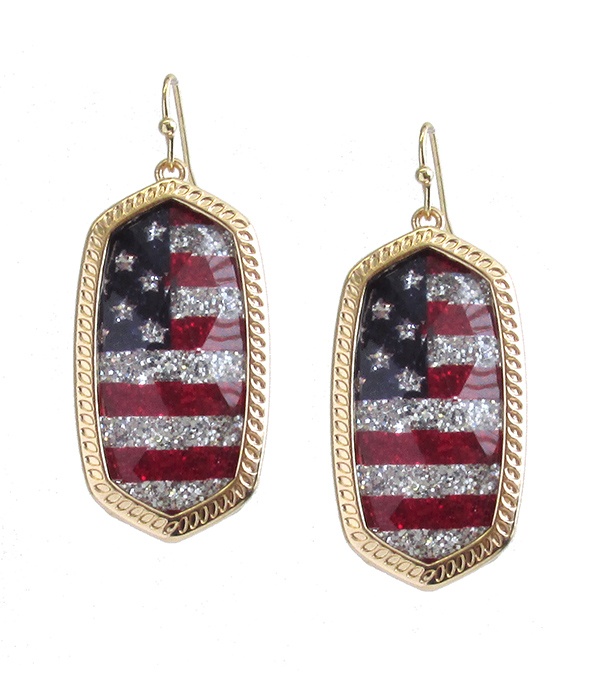 Southern Style Facet Stone Earring - Glittering American Flag