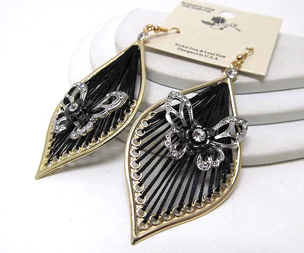 Crystal Metal Butterfly On Thread Metal Arrowhead Drop Earring