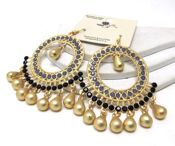 Round Metal With Acryl Stone Metal Tear Drop Dangle Drop Earring