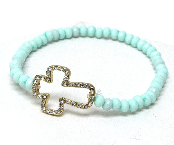Crystal Cut Cross And Multi Acryl Beads Stretch Bracelet