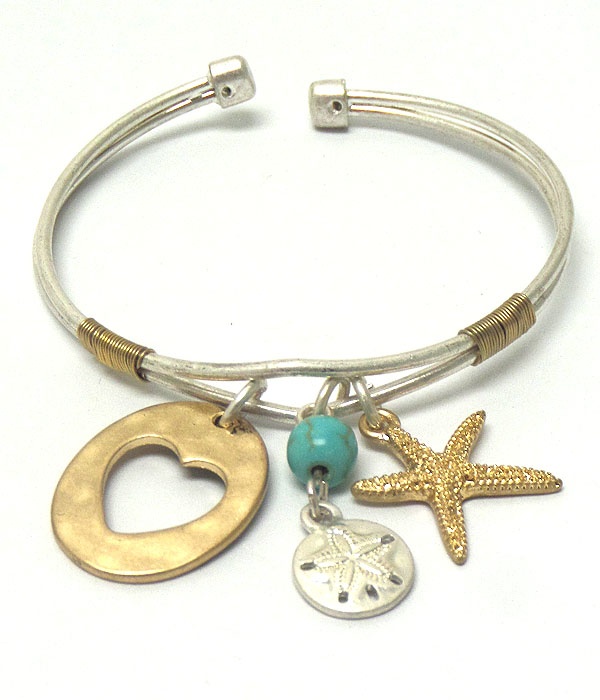 Starfish And Hammered Heart Charm Bracelet
