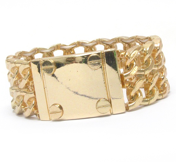 Plain Metal Plate And Double Chain Stretch Bracelet