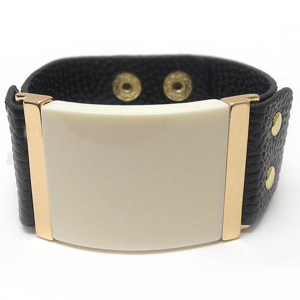Curved And Wide Acrylic Bar And Leatherette Band Bracelet