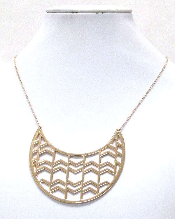 Geometric Crescent And Pattern Deco Pendant Necklace