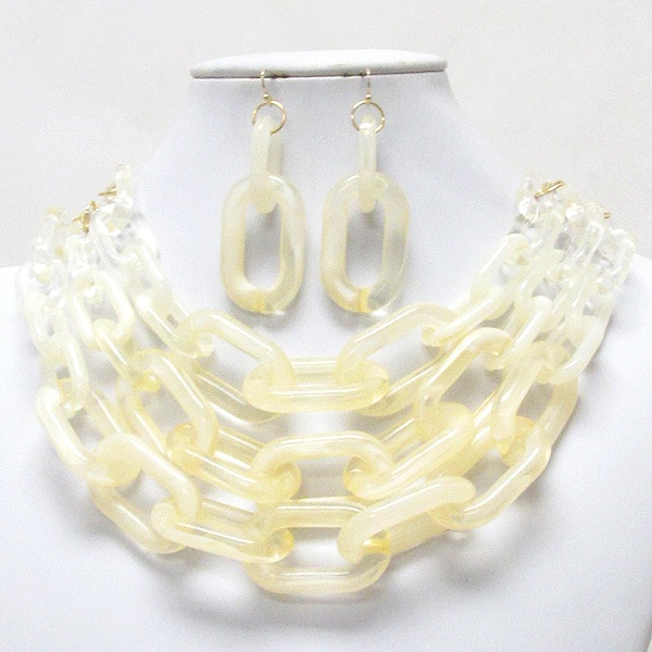 Multi Acrylic Chain And Gradient Color 3 Layered Necklace Earring Set