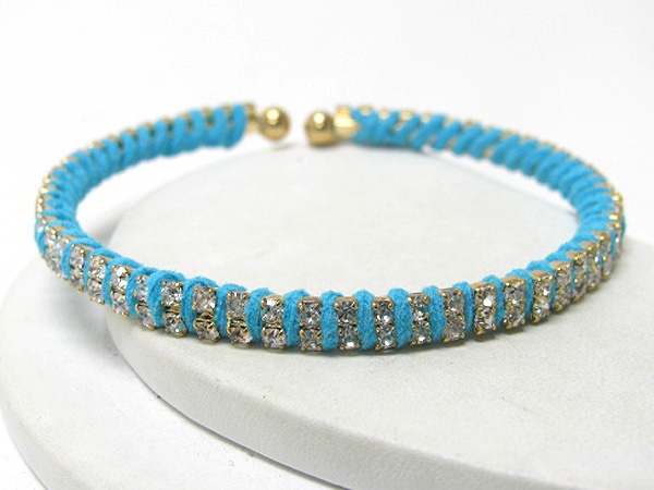 Double Crystal And Fabric Cord Wrap Stretch Bracelet