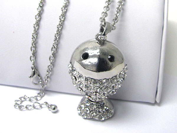 Crystal Stud Body Puff Fish Long Necklace