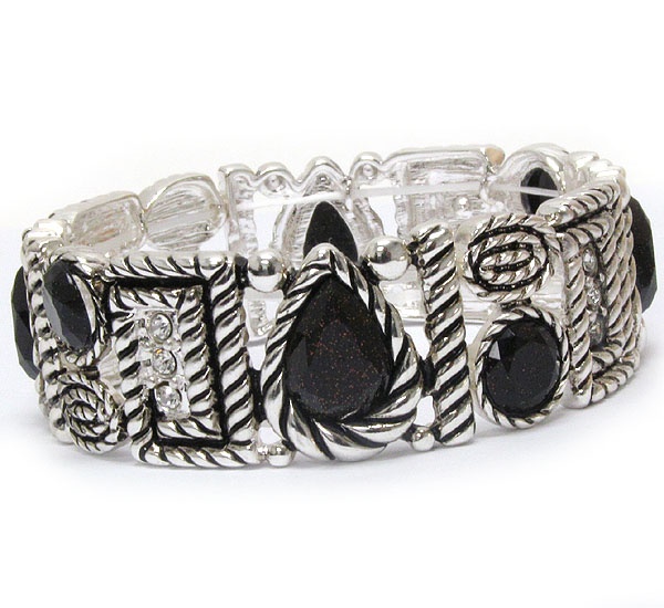 Multi Formica And Crystal Deco On Tailored Rope Design Stretch Bracelet