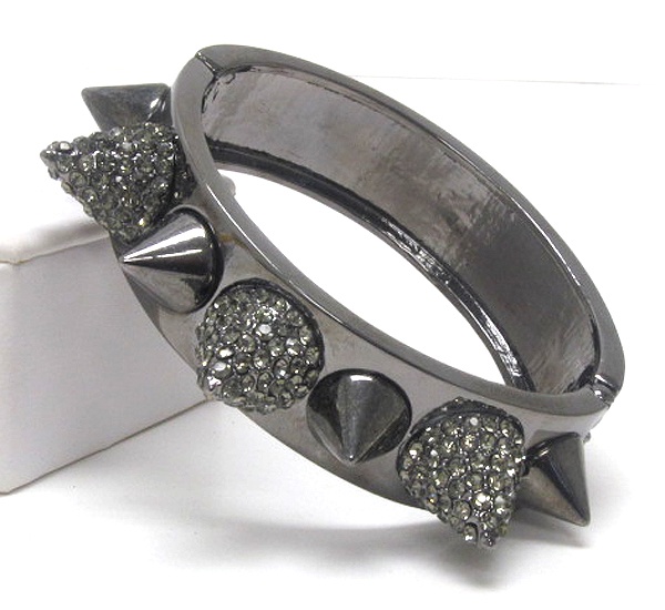 Crystal Stud Metal Spike Hinge Bangle