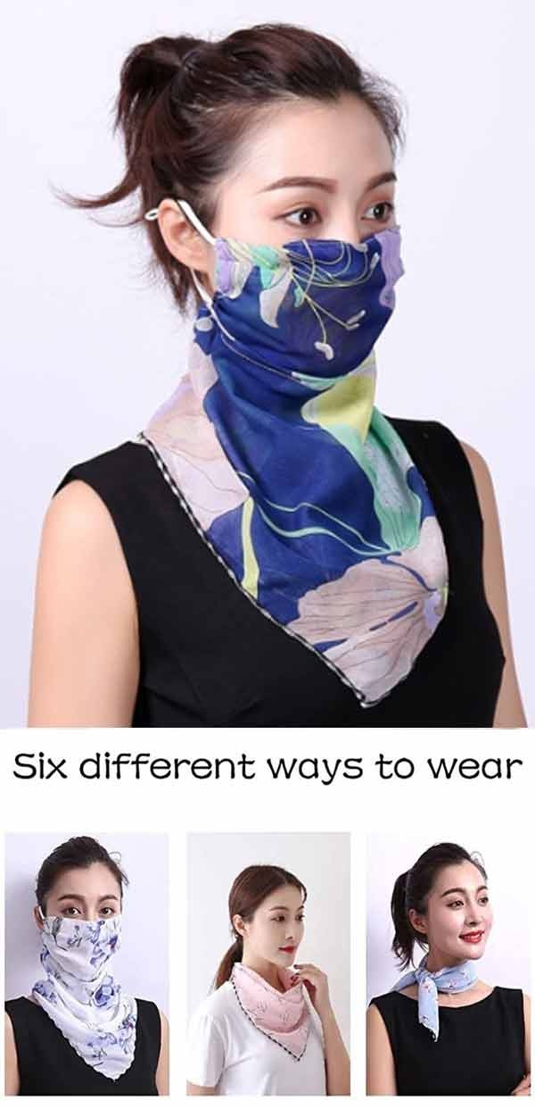 Pearl Chiffon Breathable Sunscreen Face Covering Face Mask Scarf - Adjustable Ear Loops