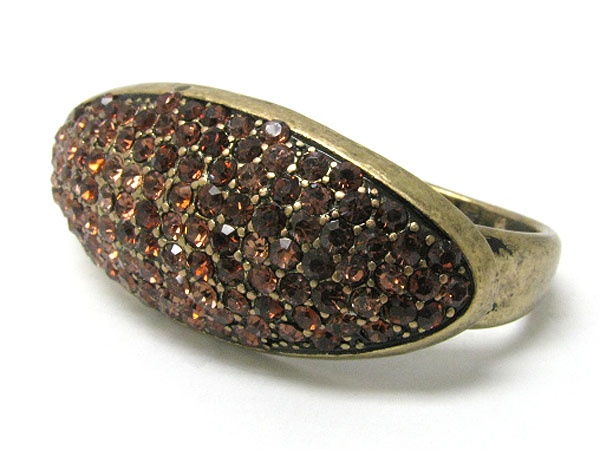 Glam Punk Rock Crystal Stud Wide Oval Shape Dual Finger Ring