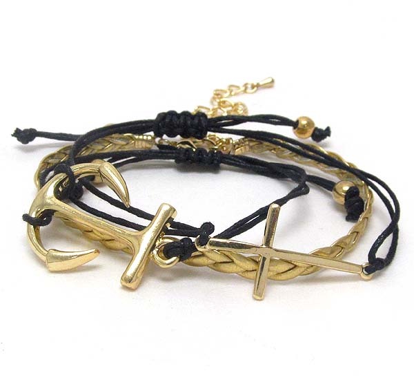 Metal Anchor And Cross Cord Bracelet
