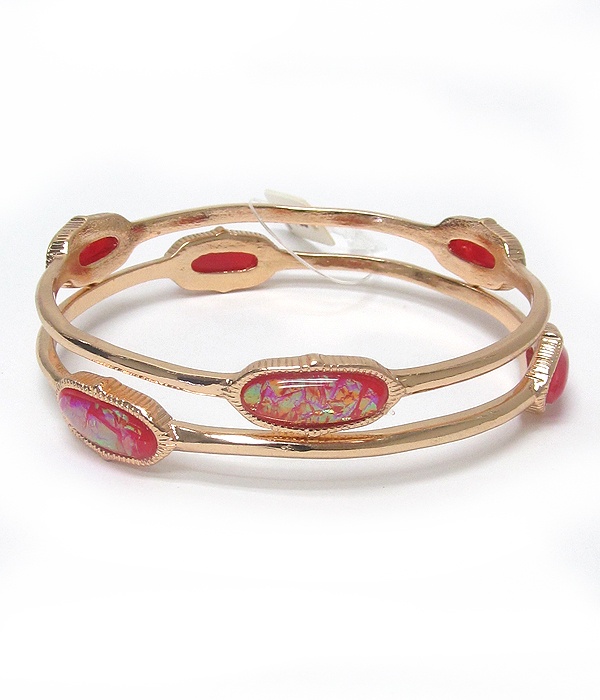 Opalic Stone Double Bangle Bracelet Set