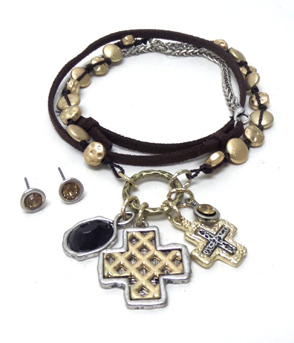 Dual Function Suede And Metal Wrap Bracelet Or Necklace Set