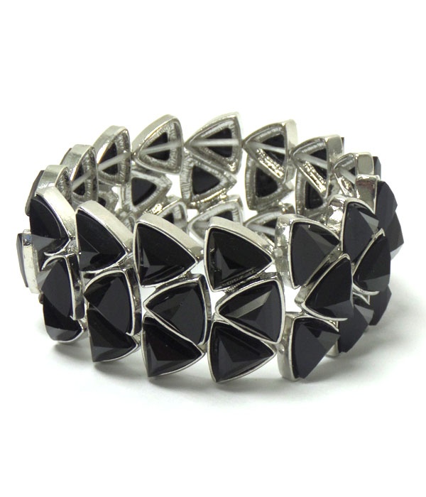 Multi Triangular Facet Stone Link Stretch Bracelet