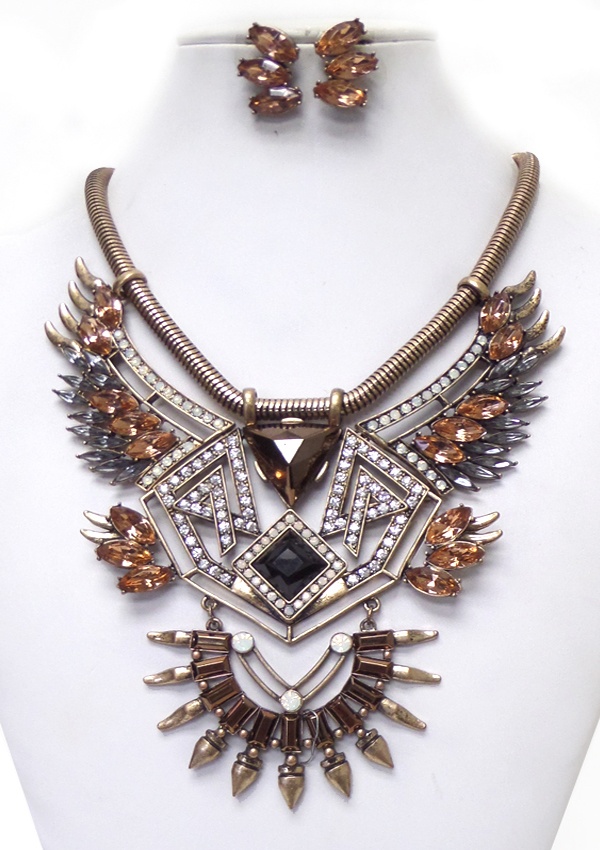 Luxury Multi Crystal Deco Chunky Bohemian Necklace Set