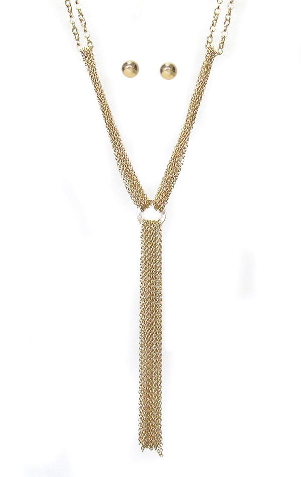 Multi Fine Chain Tassel Long Necklace Set