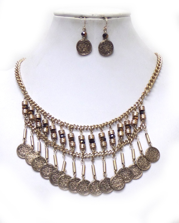 Bohemian Style Coin Drop Chain Necklace Set