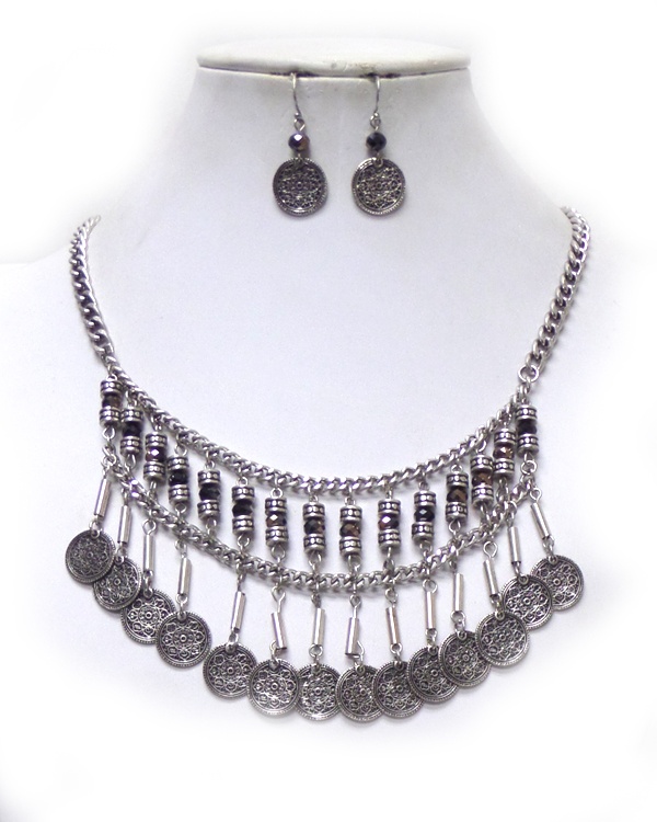 Bohemian Style Coin Drop Chain Necklace Set