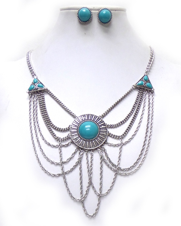 Chain Layers With Stone Necklace Set