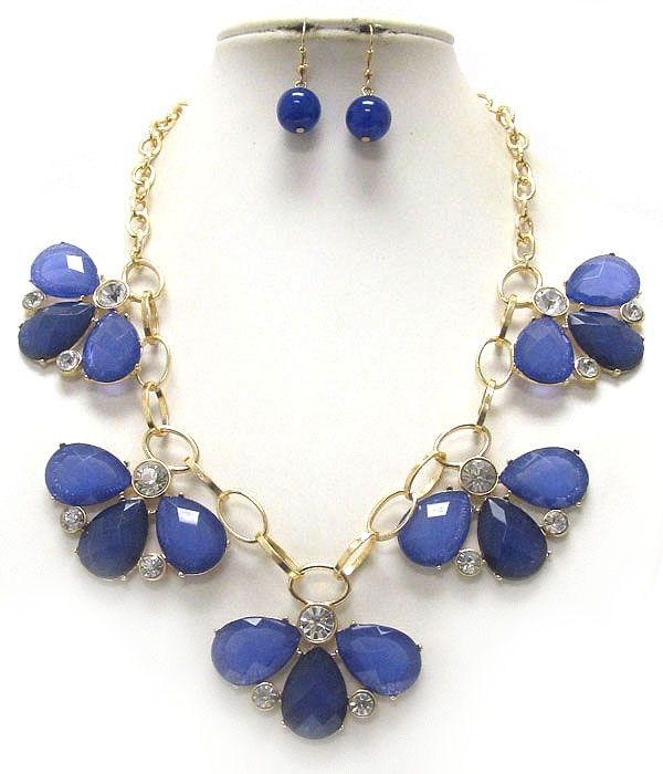 Crystal And Facet Acrylic Teardrop Stone Deco Drop Necklace Earring Set