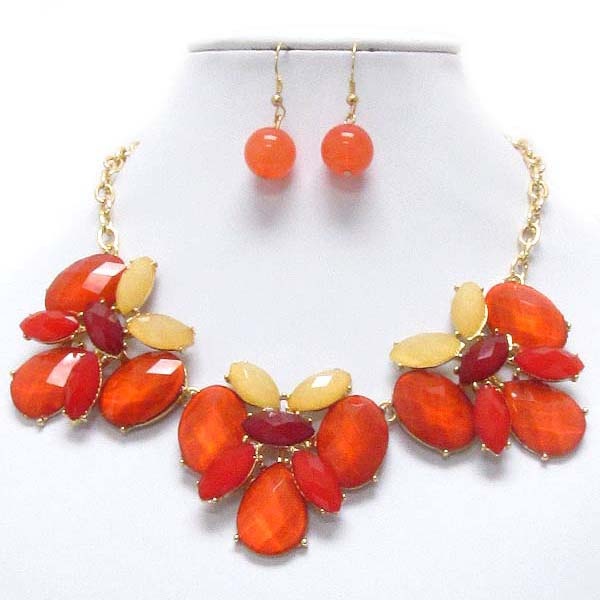 Multi Shape Facet Acrylic Stone Deco Link Necklace Earring Set