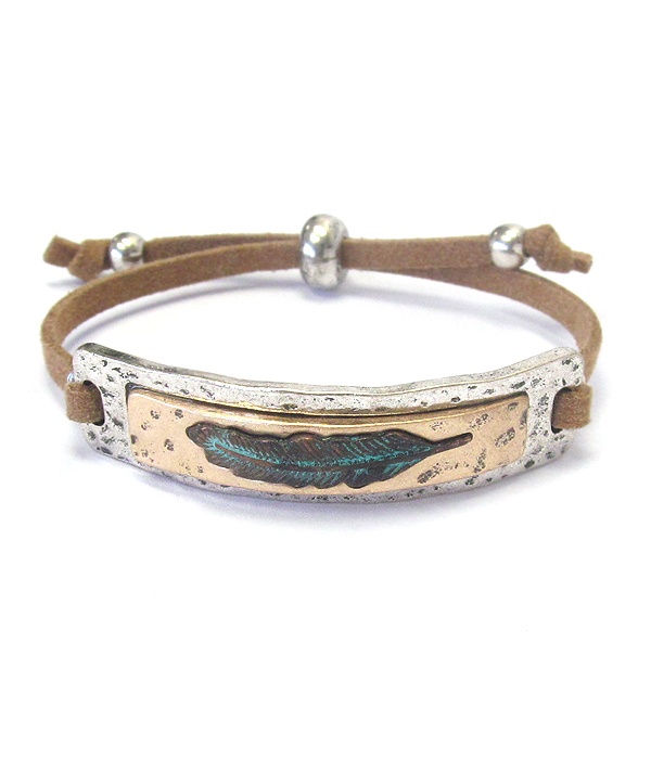 Feather Plate Pull Tie Bracelet