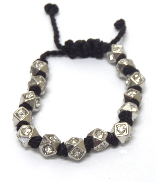 Cube With Rhinstones Pull And Tie Bracelet