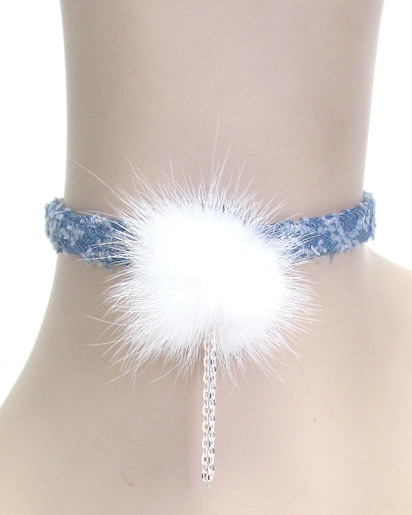 Fur And Denim Choker Necklace
