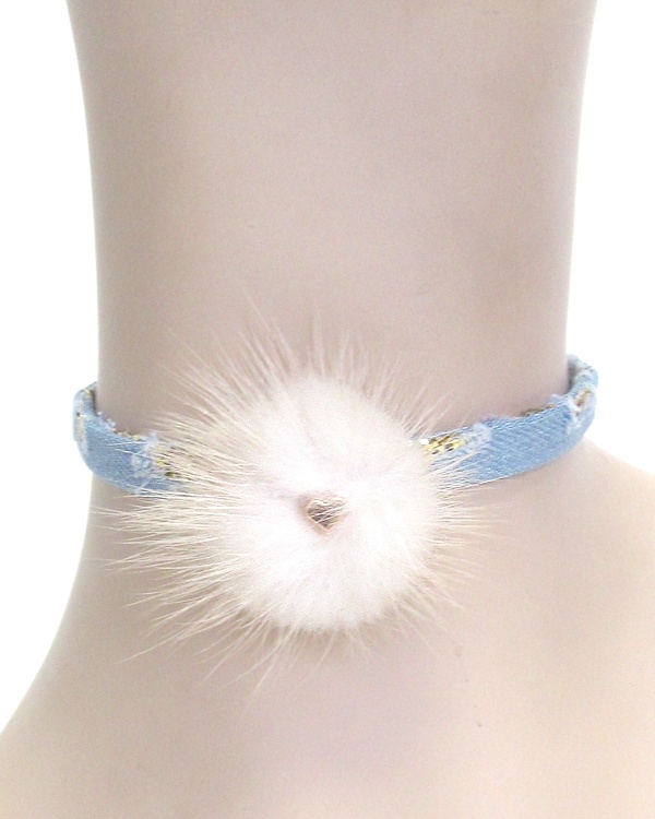 Fur And Denim Choker Necklace