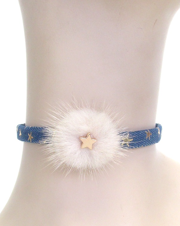 Fur And Denim Choker Necklace