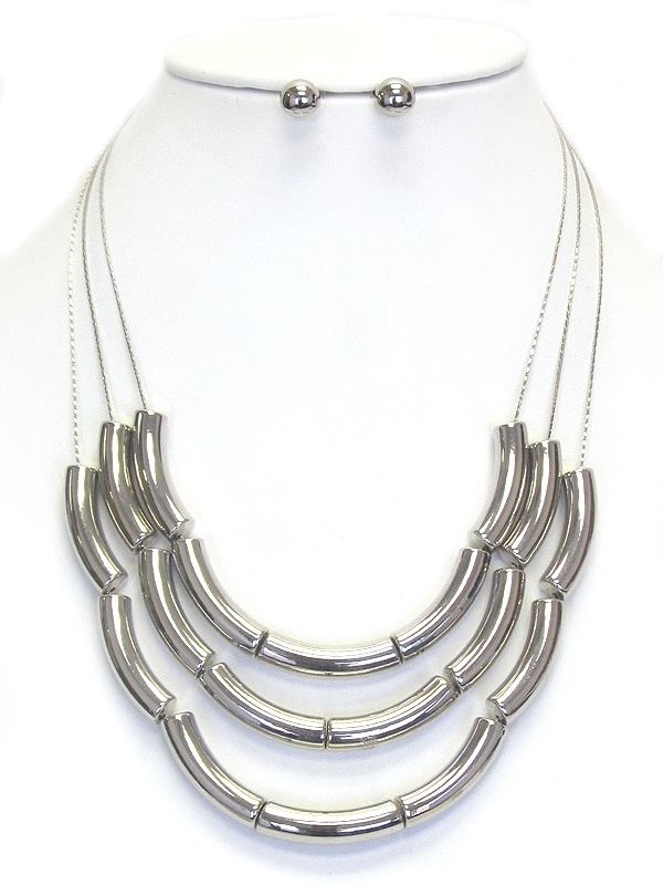 Metal Tube 3 Layer Necklace Set