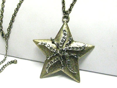 Crystal Star Pendant Long Chain Necklace