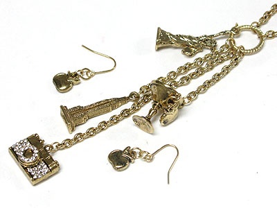 European Style Travel Theme Charm Dangle Long Necklace And Earring Set