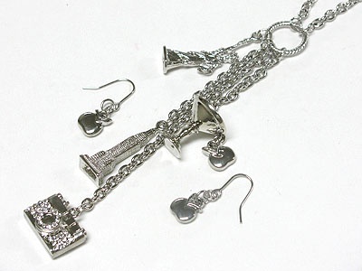 European Style Travel Theme Charm Dangle Long Necklace And Earring Set